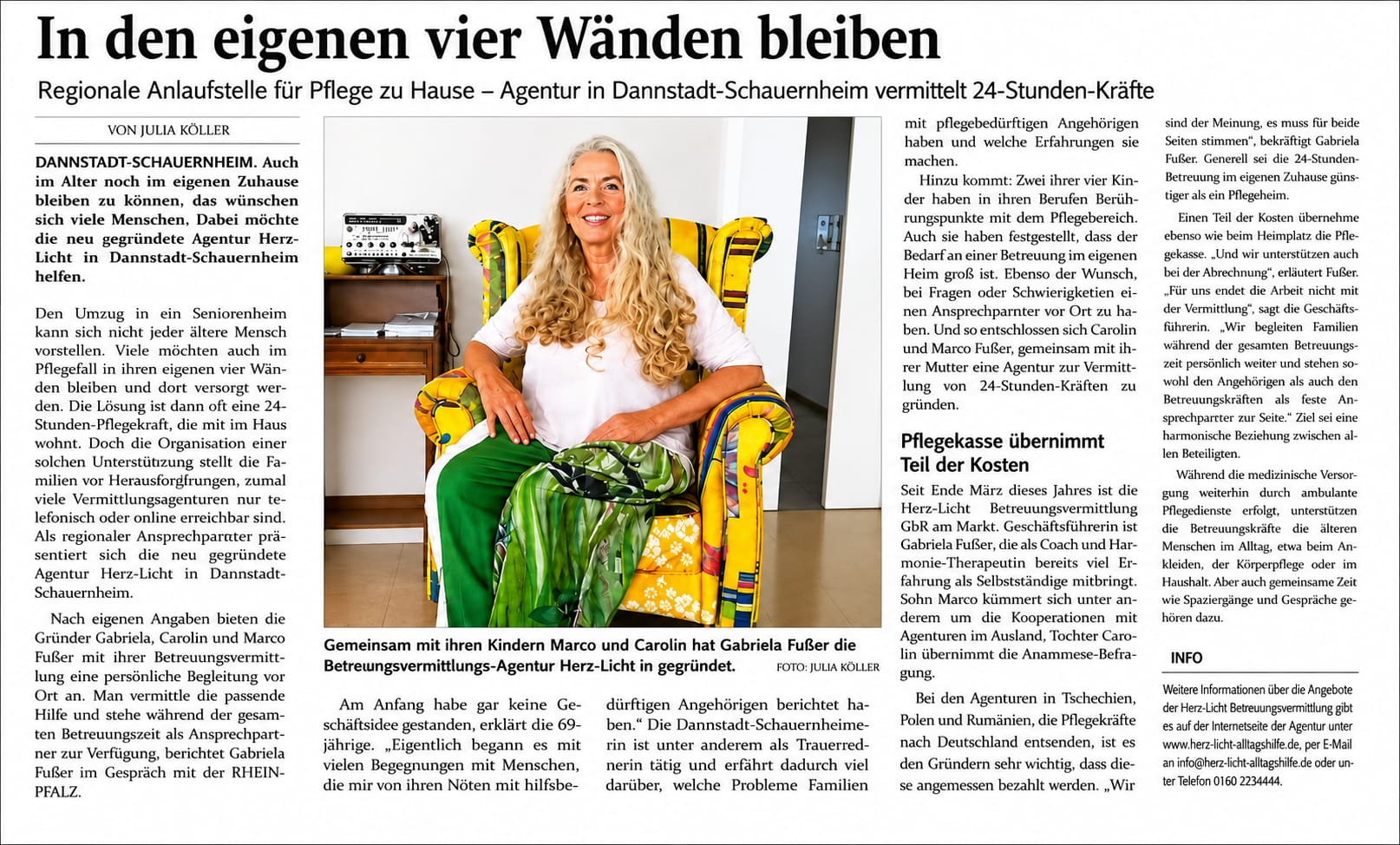 Artikel „In den eigenen vier Wänden bleiben“ aus DIE RHEINPFALZ